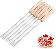 Stainless Steel Wooden Handle Chocolate Fork Hot Pot Forks Cheese Fruit Dessert Fork Fondue Melting Skewer Kitchen Tools, Random Color Delivery