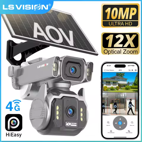LS VISION 10MP AOV 4G SIM Solar Camera Security 24/7 Recording 12XOptical Zoom 2-Screens AI Human Tr