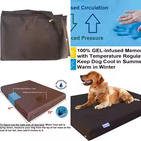 Large Dog Orthopedic Cooling Bed, Waterproof & Durable Cover, 47x29x4 (Fits 48x30 Crate)