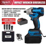 Reaim Impact Wrench Brushless / Mesin Bor Impact Wrench /Cordless Impact Wrench / sikat listrik multifungsi / Mesin Bor impact baterai 388VF / Untuk Baut Mobil bor set / impak buka motor