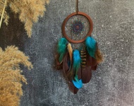 手工製作的棕綠松石捕夢網 - 正宗的美國原住民設計