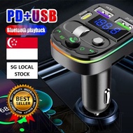 [SG FREE 🚚] Digital Display PD USB Fast Charger - Colorful Light Radio FM Transmitter - WQ28 Car Bluetooth 5.0 Receiver