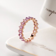 粉紫漸層剛玉18k金天然石天然梯方鑽石五行九紫離火運藍寶石戒指