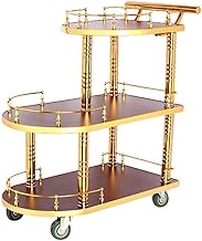 Gold Bar Cart, Rolling Serving Cart with Metal e and 3 Layers Solid Wood Board, Easy to Move with 4