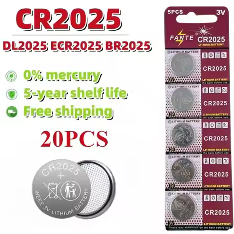 20PCS 3V CR2025 Lithium Button Battery DL2025 BR2025 LM2025 CR2450 2016 2450 1632 Coin Cell Watch Ba