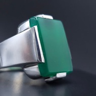 綠色Aqeeq 男款 深色葉門Aqeeq Yamni Akik Yaman Aqiq 925純銀