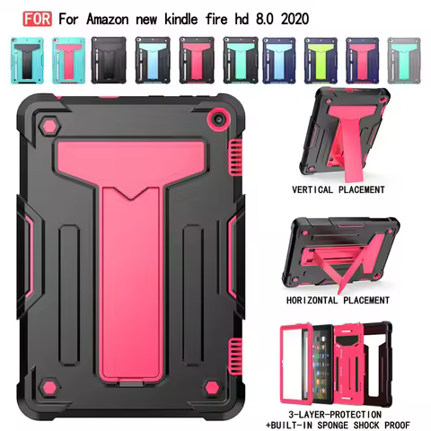 Tablet Case for Amazon Kindle Fire HD8 HD8 Plus 8 inch 2020 Heavy Duty Shockproof Cover with Kicksta