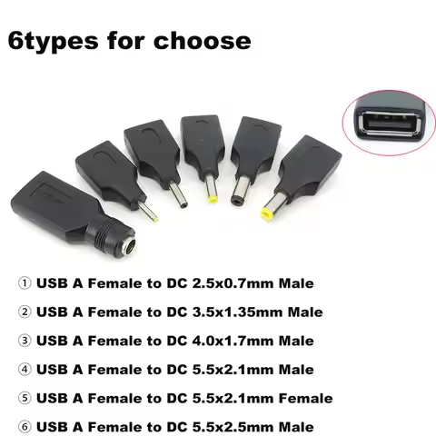 USB type A female to DC male 2.5x0.7 3.5x1.35 4.0x1.7 5.5x2.1 5.5x2.5 male jack female power adapter