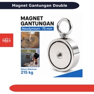 GANTUNGAN Double Round Hanger Magnet Strong NeodymiumHOOK N38 D75 75mm Silver