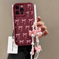 Pink Bow Knot Beaded Bracelet Back Casing Cover For VIVO Y17 Y15 Y12 Y12i Y3S 1901 1902 1904 Y7S S1 