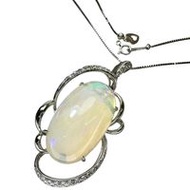 สร้อยคอผู้หญิงมือสองประดับโอปอล 25.68 กะรัตและเพชร 0.47 กะรัตในแพลตตินัม (Pt850/Pt900) น้ำหนัก 19.5 