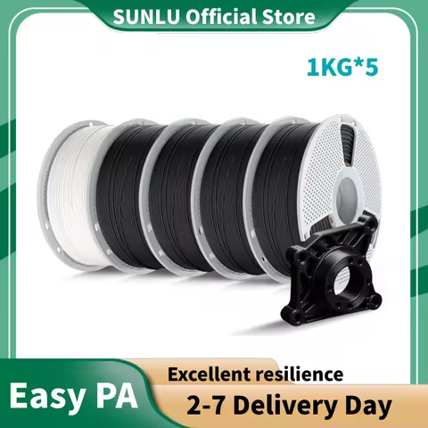 SUNLU Easy PA 5KG Black 1.75mm 3D Printer Filament 1KG/350M,High Strength,No Warp/Crack, ±0.03mm, 10