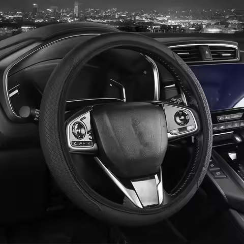 Universal Elastic Artificial Leather Car Steering Wheel Cover Non-Slip Sweat-Resistant Easy to Insta