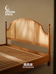 Wood Collection Room/Saigon Bed Nanyang French Style Mid-Ancient Rattan Double Bed in Master Bedroom Original Cherrywood Solid Wood Bed
