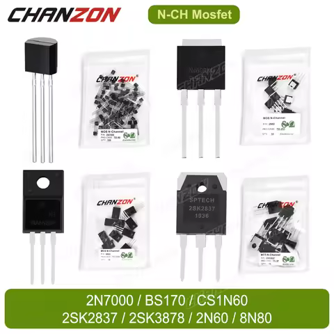 10/100PCS 2N7000 BS170 CS1N60 2SK2837 2SK3878 2N60 8N80 N-Channel Mosfet Assorted Triode Transistor 