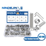 NINDEJIN Hex Socket Countersunk Flat Head Screw Set Stainless Steel m2 m2.5 m3 m4 m5 m6 Bolt and Nut