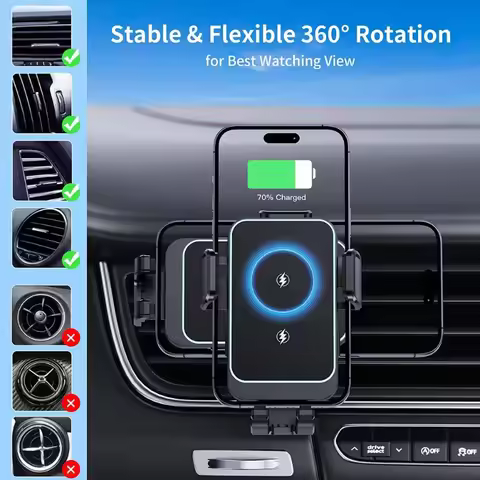 360° Rotation Stable Air Vent Wireless Fast Charging Car Phone Holder For Magsafe iPhone 12-17 Pro M