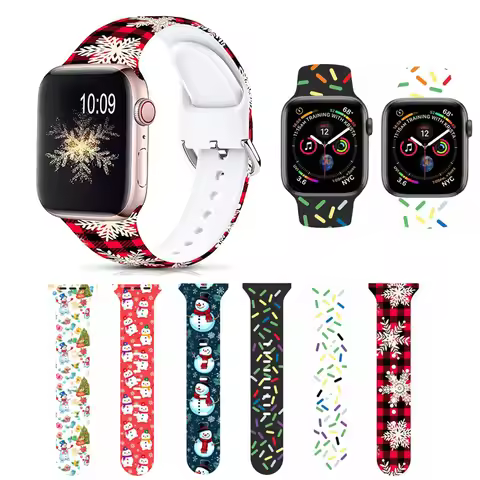Silicone Printed Pattern Watch Strap for Apple Watch 3 4 5 6 SE 7 8 iWatch 38mm 40mm 41mm 42mm 44mm 