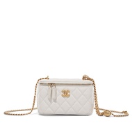Chanel White Quilted Caviar Heart Crush Vanity Case Brushed Gold Hardware