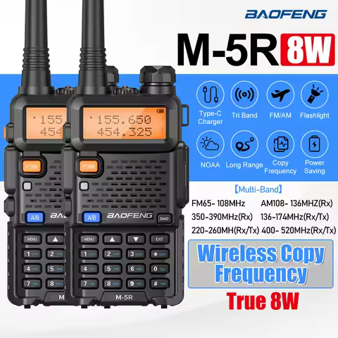 Baofeng M-5R 8W Walkie Talkie Long Range High Power AM/FM Type-C Charger Wireless Copy Frequency