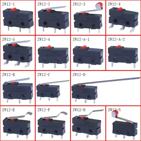 10pieces Micro Switch 10mm x 20mm Limit Switch 3 Pin/2 Pin 5A 250VAC ZW12 Series Tact Switch On Off