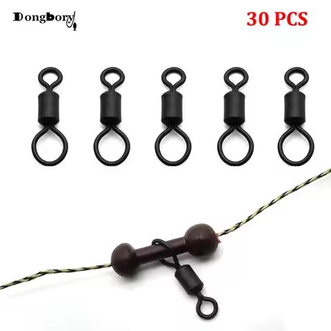 30pcs Big Eye Swivels UK size 8 Lead Making Heli-chod Swivels Matt Black Anti Glare Rolling Swivels 