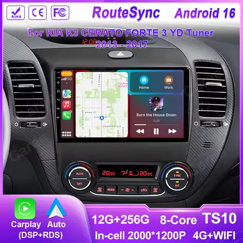 Android16 Carplay Auto For KIA K3 CERATO FORTE 3 YD Tuner 2013 2014 2015 2016 2017 video Player Mult