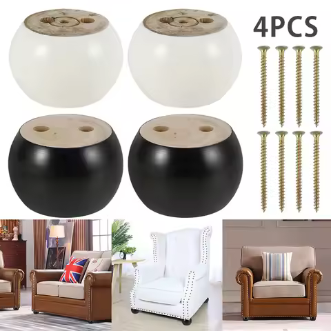 4Pcs Wooden Furniture Legs 10 CM Rounded Solid Wood Sofa Feet with Screws for DIY Chair Cabinet Tabl