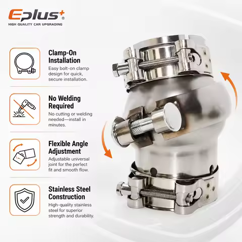 EPLUS Car Exhaust Pipe Universal Swivel Pipe Joint Stainless Steel Construction Clamp-On Mounting We