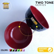 MERAH GOLDEN DRAGON 6.5in Threaded Foot Bowl 17cm Red Black Dinner Bowl