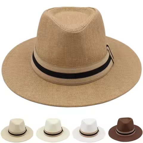 Men Women Straw Panama Hats Summer Wide Brim Bowtie Band Fedora Sunhats Trilby Caps Outdoor Beach Tr