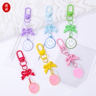 Hot-selling Candy Color Alloy Door Buckle Bow Smiley Face Brand Keychain Car Bag Hanging DIY Jewelry