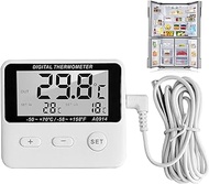 Oreutkd LCD Digital Thermometer, Water Thermometer with High/Low Temperature Alarm Function, Celsius/Fahrenheit Switchable Fridge Thermometer with External Sensor for Refrigerator Aquarium (White)