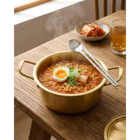 Thickened Stainless Steel Korean Ramen Pot Golden Seafood Soup Pot Commercial Mini Hot Pot Instant N