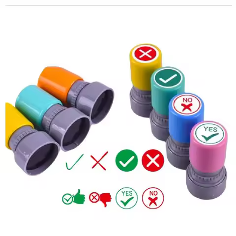 Symbol √ × Teacher's correction homework stamp is correct, incorrect hook, fork, small circle stamp,