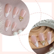 French Exquisite Bow Wearable Nails Almond Gold Line Exquisite Nail Art Ladies Wearable Nail Tips