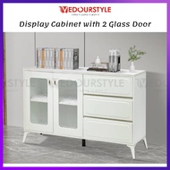 Vedourstyle 140cm Display Cabinet Glass Door/5ft 4ft Almari Sideboard Cabinet Drawer Storage Cabinet