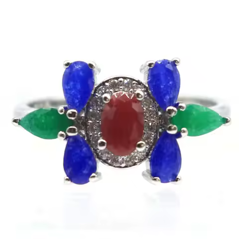 Buy 4 Get 1 Free 20x12mm Multi Color Real Blue Sapphire Real Green Emerald Real Red Ruby CZ Females 