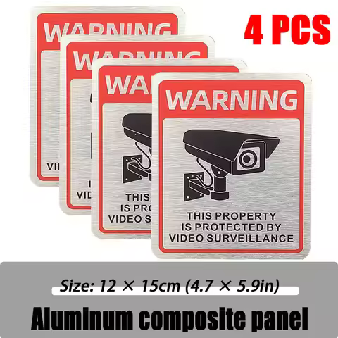 4pcs Aluminum plate monitoring prompt sign English warning sign private territory courtyard monitori