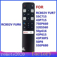 RC802V FUR6 New  Assistant Voice Remote Control For TCL TV 55C715 43P715 55EP680 50P8 50p616 Replace