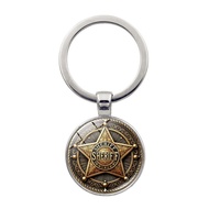 Retro Western Sheriff Badge Time Gem Keychain American Denim Style Car Bag Key Ring Pendant 6I8J