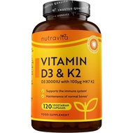 Nutravita Vitamin D3 3000iu & K2 100ug (MK7) – 120 Kapsul Vegetarian Vitamin D3 K2 – Menyokong Tulan