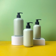 Round green HDPE plastic bottle 200ml, 300ml, 500ml with black striped tap using fi28 cap.