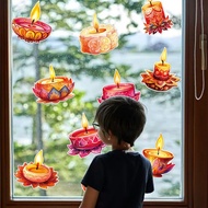 [Happy Diwali ] 2025 12pcs/set Indian Diwali Party Wall Stickers Deepavali Festival Party Decoration