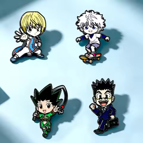 4Pcs Anime Hunters Enamel Pin Set Gon Killua Kurapika Leorio Metal Brooch Lapel Badge For Backpack C