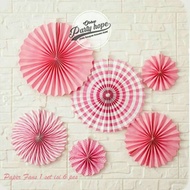 Pink paper fan/ decorative paper fan/ decorative paper/ party decoration/ paper fan flower set/