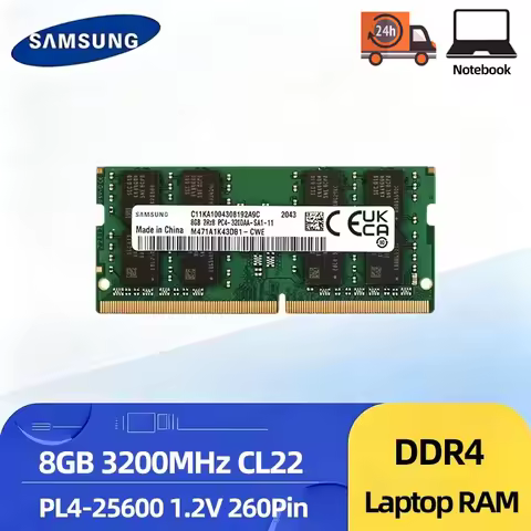 SAMSUNG Laptop Ram DDR4 8GB 3200MHz CL22 SODIMM PC4-25600 Non-ECC 1.2V 260Pin Notebook Memoria Ram D