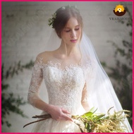 ชุดแต่งงานลูกไม้หรูหรา O-คอ3/4แขนบอลชุดฉัตร A Ppliques T Ulle ชุดแต่งงานสำหรับเจ้าสาว