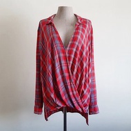 大號復古 ABERCROMBIE & FITCH 紅色格子裹身襯衫 女款長袖上衣 L