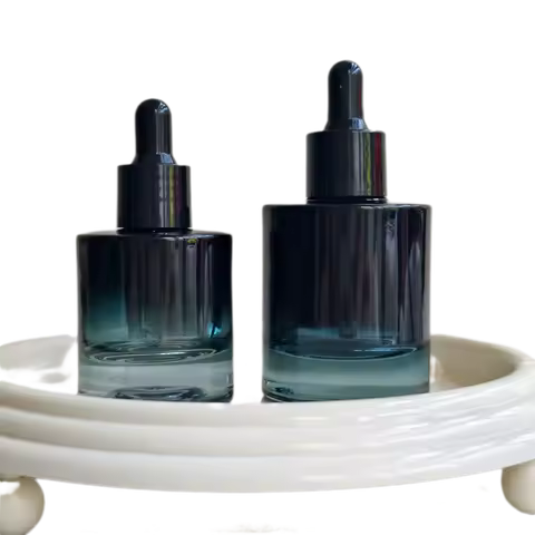 30ml 50ml Perfume Bottle Gradient Teal Black Flat Shoulder Glass Dropper Bottle Refillable Serum & E